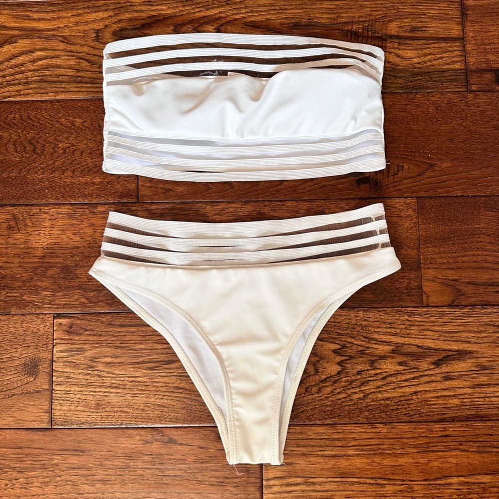 Shein White Mesh Strapless Bikini Size S - Picture 2 of 6